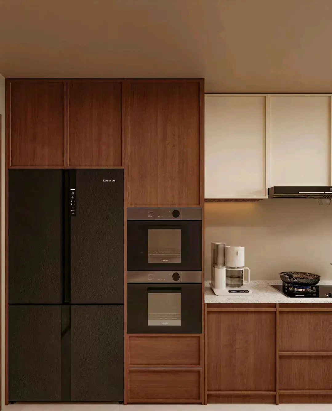 Skin-textured wood grain heat transfer film applied to cabinets